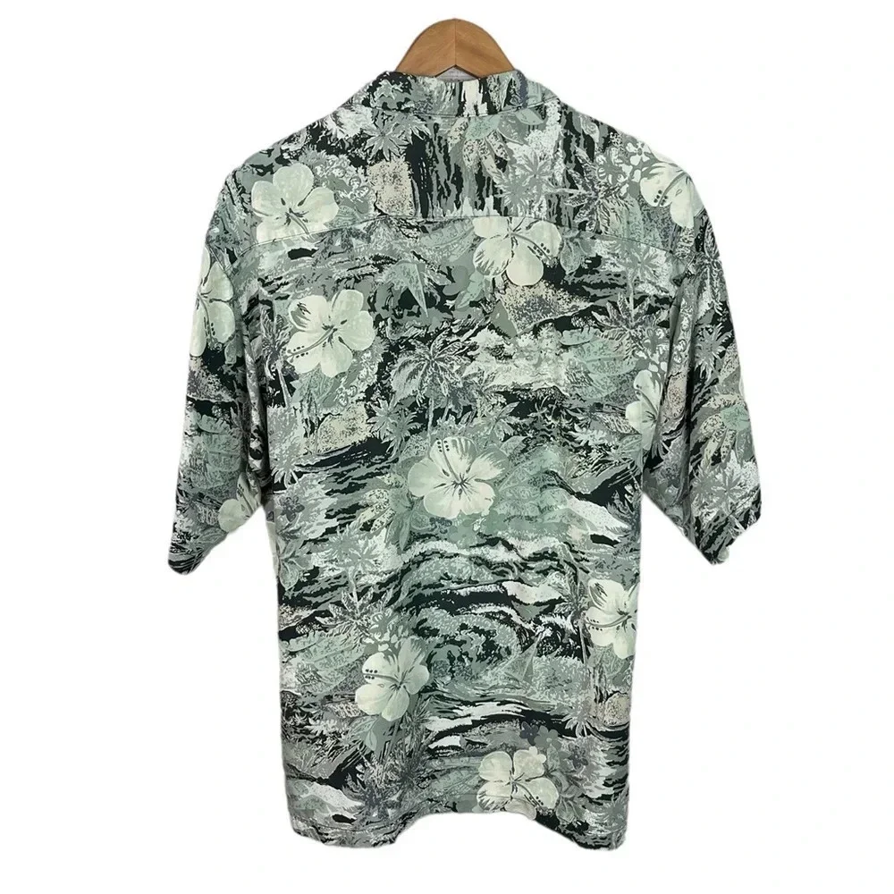 BF835 Mens Tommy Bahama Floral Hawaiian Print Casual Rayon Button Down Shirt M
